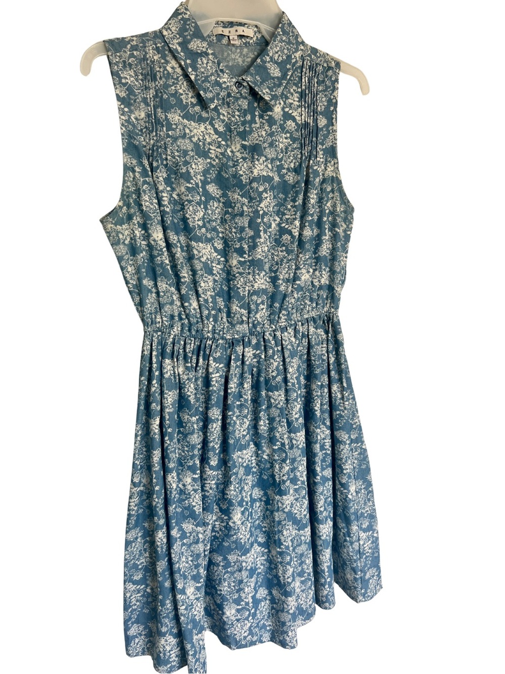 ezra Blue and White Sleeveless Collared Mini Dress